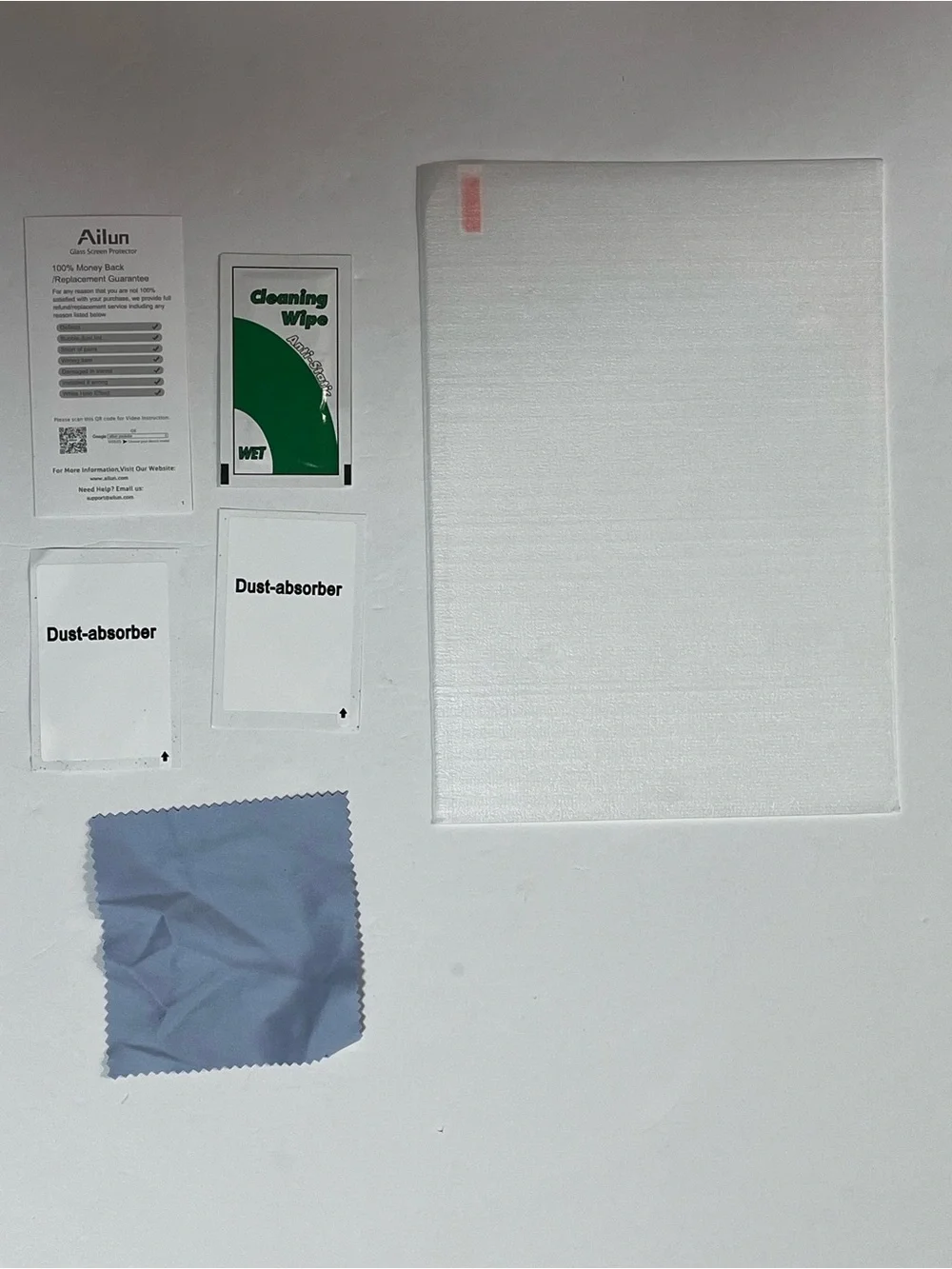 Ailun Screen Protector Kit with Blue Microfiber Cloth and White Foam Sleeve